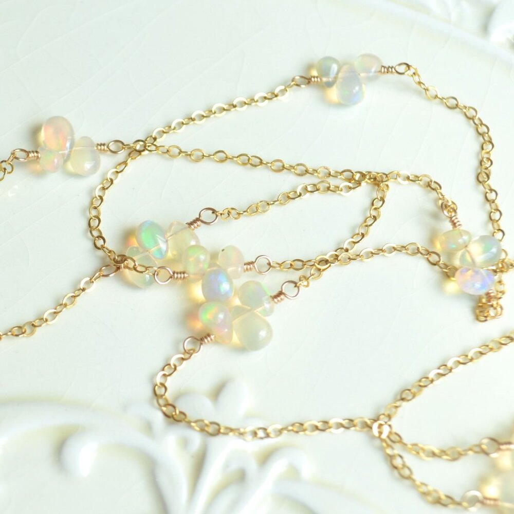 Long Opal Necklace in Gold - Handmade - Picture 3 of 10